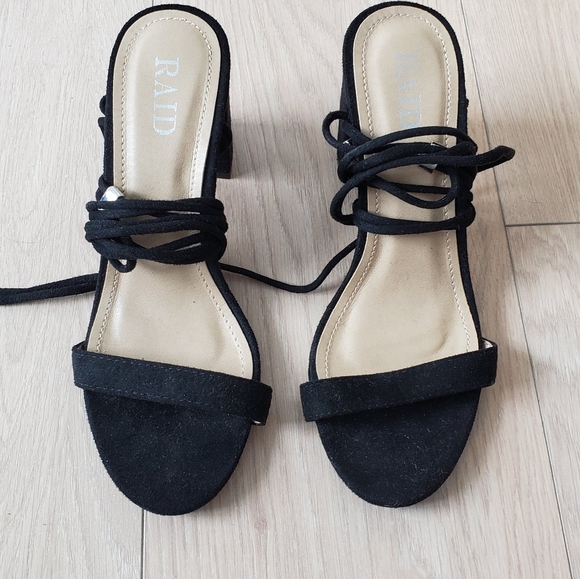 Raid Black Faux Suede Tie-Up Heeled Sandal - Picture 2 of 5